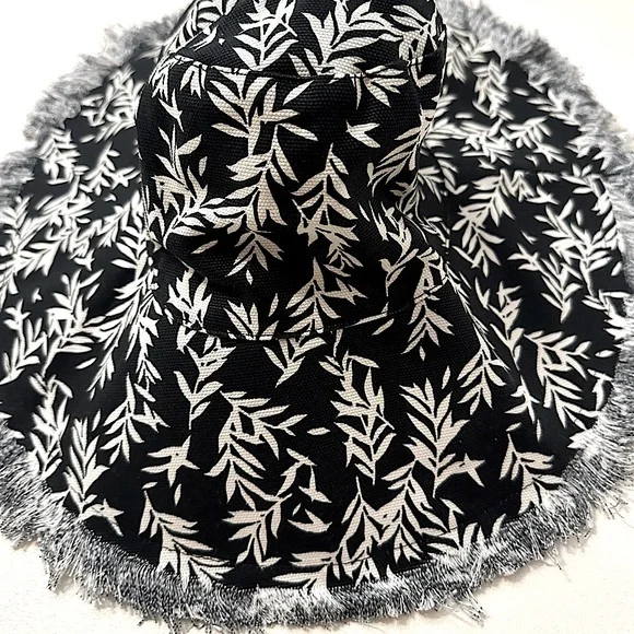 FRENCH CONNECTION | LEAF PRINT SUNHAT | Black & Ecru | NWT - Picture 7 of 12